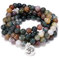 108 Mala Beads, Indian Agate, with Tibetan Style, Round, silver color plated, multilayer & Unisex & different styles for choice, mixed colors, 8mm, Length:35.43 Inch, Sold By PC
