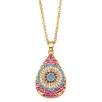 Cubic Zircon Micro Pave Brass Necklace, with 2 extender chain, Teardrop, plated, micro pave cubic zirconia & for woman, more colors for choice, nickel, lead & cadmium free, 30x16mm, Length:17.7 Inch, Sold By PC