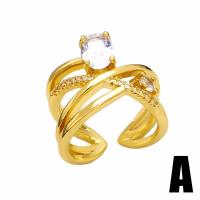 Cubique anneau en laiton Circonia Micro Pave, avec perle de plastique, Placage de couleur d'or, styles différents pour le choix & pavé de micro zircon & pour femme, doré, protéger l'environnement, sans nickel, plomb et cadmium, 21mm, Vendu par PC