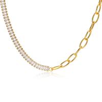 Stainless Steel Jewelry Necklace, 304 Stainless Steel, 18K gold plated, fashion jewelry & micro pave cubic zirconia & for woman, golden, 6mm, Sold Per Approx 13.78 Inch Strand
