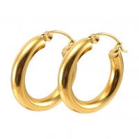Stainless Steel Hoop Earring, 304 Stainless Steel, 18K gold plated, fashion jewelry & for woman, golden, 23x4mm, Sold By Pair
