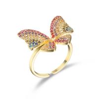 Krychlový Circonia Micro vydláždit mosazný prsten, Mosaz, Motýl, barva pozlacený, módní šperky & micro vydláždit kubické zirkony & pro ženy, zlatý, nikl, olovo a kadmium zdarma, 17mm, Prodáno By PC