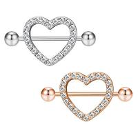 Stainless Steel Nipple Ring, 304 Stainless Steel, Heart, Vacuum Ion Plating, fashion jewelry & Unisex & micro pave cubic zirconia, more colors for choice, 1.60x19x5mm, Sold By PC