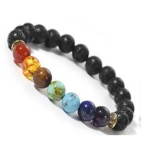 Gemstone Bracelets, Natural Stone, with Tibetan Style, Round, gold color plated, fashion jewelry & different materials for choice & Unisex, more colors for choice, Length:19 cm, Sold By PC