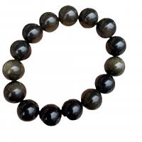 Gold Obsidian Bracelet with Elastic Thread Round fashion jewelry & Unisex black Length 19 cm Sold By PC