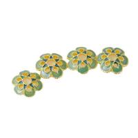 Tibetan Style Bead Cap, Flower, gold color plated, DIY & enamel, green, nickel, lead & cadmium free, 10x3mm, Hole:Approx 2mm, 10PCs/Bag, Sold By Bag