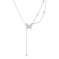 Titanium Steel Necklace, with 6cm extender chain, Butterfly, polished, fashion jewelry & adjustable & micro pave cubic zirconia & for woman, silver color, Length:Approx 39 cm, Sold By PC