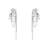 Fashion Fringe Earrings, Brass, silver color plated, fashion jewelry & micro pave cubic zirconia & for woman, silver color, nickel, lead & cadmium free, 60mm, Sold By Pair