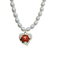 Plastic Pearl Necklace Zinc Alloy with Plastic Pearl Heart gold color plated fashion jewelry & for woman & enamel Sold By PC