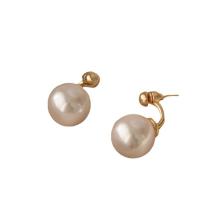 Ear Jackets Zinc Alloy with Plastic Pearl Round gold color plated fashion jewelry & for woman white nickel lead & cadmium free 28mm Sold By Pair