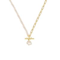 Freshwater Pearl Brass Chain Necklace, cobre, with Pérolas de água doce, Banhado a ouro 14K, joias de moda & para mulher, dourado, 495mm, vendido por PC