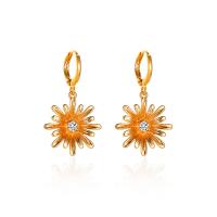 Huggie Hoop Drop Earring Zinc Alloy Flower gold color plated fashion jewelry & for woman original color Sold By Pair