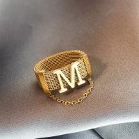 Rozsdamentes acél Finger Ring, 316L rozsdamentes acél, Letter M, valódi aranyozott, különböző méretű a választás & a nő, 8mm, Méret:6-9, Által értékesített PC