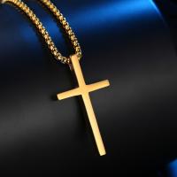 Titanium Steel Necklace, Cross, polished, fashion jewelry & Unisex, golden, 44.70x24.70mm, Length:Approx 23.62 Inch, Sold By PC