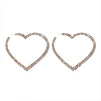 Zinc Alloy Hoop Earring Heart fashion jewelry & for woman & with rhinestone nickel lead & cadmium free Sold By Pair