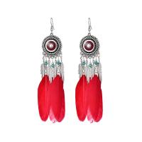 Fashion Feather Earring, Tibetan Style, with Feather, antique silver color plated, vintage & fashion jewelry & for woman & enamel & blacken, more colors for choice, nickel, lead & cadmium free, 115x25mm, Sold By Pair