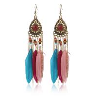 Fashion Feather Earring Zinc Alloy with Seedbead & Feather antique gold color plated vintage & fashion jewelry & for woman & enamel nickel lead & cadmium free Sold By Pair