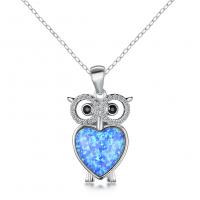 Tibetan Style Jewelry Necklace, with Opal, Owl, silver color plated, for woman & with rhinestone, blue, nickel, lead & cadmium free, 22mm, Length:Approx 45 cm, Sold By PC
