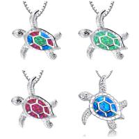 Tibetan Style Jewelry Necklace, with Opal, Turtle, silver color plated, for woman, more colors for choice, nickel, lead & cadmium free, 26x27mm, Length:Approx 45 cm, Sold By PC