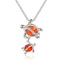 Zinc Alloy Jewelry Necklace with Opal Turtle silver color plated for woman & with rhinestone nickel lead & cadmium free Length Approx 45 cm Sold By PC