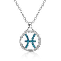 Zinc Alloy Jewelry Necklace with Opal Flat Round silver color plated for woman & with rhinestone & hollow blue nickel lead & cadmium free Length Approx 45 cm Sold By PC