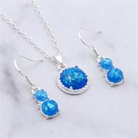 Zinc Alloy Jewelry Sets earring & necklace with Opal silver color plated for woman blue nickel lead & cadmium free 20mm Length Approx 45 cm Sold By Set
