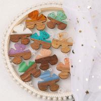 Wood Pendants, with Resin, epoxy gel, Unisex, more colors for choice, 39x39mm, Approx 10PCs/Bag, Sold By Bag