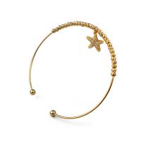 Tibetan Style Cuff Bangle, Star, gold color plated, for woman & with rhinestone, nickel, lead & cadmium free, Inner Diameter:Approx 55mm, Sold By PC