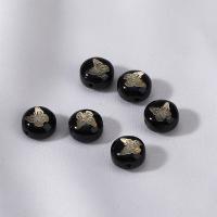 Natural Freshwater Shell Beads, White Shell, with Black Shell & Brass, Flat Round, gold color plated, DIY & different designs for choice, more colors for choice, 8mm, Sold By PC
