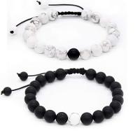 Gemstone Bracelets Howlite with Abrazine Stone & Polyester Cord Round & Unisex & adjustable 8mm Length 7.5 Inch Sold By PC