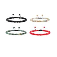 Gemstone Bracelets, with Polyester Cord, Round, handmade, different materials for choice & Unisex & adjustable, more colors for choice, 4mm, Length:7.5 Inch, Sold By Set