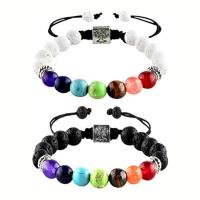 Gemstone Bracelets, with Polyester Cord & Tibetan Style, Round, silver color plated, different packing style for choice & different materials for choice & Unisex, more colors for choice, 8mm, Length:7.5 Inch, Sold By PC
