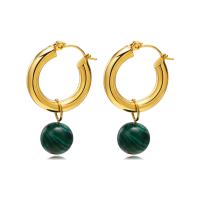 Stainless Steel Hoop Earring 304 Stainless Steel with turquoise fashion jewelry & for woman golden 10mm 22*5mm Sold By Pair