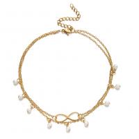 Stainless Steel Anklet 304 Stainless Steel with Plastic Pearl with 1.97inch extender chain Vacuum Ion Plating Double Layer & fashion jewelry & for woman Length Approx 9.84 Inch Sold By PC