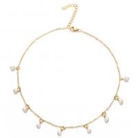 Edelstahl Schmuck Halskette, 304 Edelstahl, mit Kunststoff Perlen, mit Verlängerungskettchen von 3.94inch, Modeschmuck & für Frau, keine, Länge:ca. 13.78 ZollInch, verkauft von PC