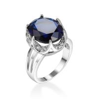 Circón cúbico anillo de latón, metal, chapado en color de platina, diverso tamaño para la opción & para mujer & con circonia cúbica, azul real, libre de níquel, plomo & cadmio, Vendido por UD