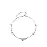 Zinc Alloy Jewelry Necklace with 5cm extender chain Heart silver color plated fashion jewelry & adjustable & for woman & with rhinestone silver color nickel lead & cadmium free Length 41.2 cm Sold By PC