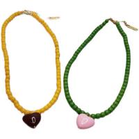 Ожерелья из полимерной смолы, канифоль, с Стеклянный, с 5cm наполнитель цепи, Сердце, Связанный вручную, ювелирные изделия моды & регулируемый & Женский, Много цветов для выбора, длина:45.8 см, продается PC