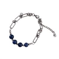Gemstone Bracelets Titanium Steel with Gemstone with 5cm extender chain Round Vacuum Ion Plating fashion jewelry & adjustable & for woman silver color Length 17 cm Sold By PC