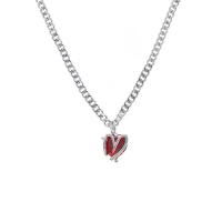 Titanium Steel Necklace with Glass & Brass with 5cm extender chain Heart Vacuum Ion Plating fashion jewelry & adjustable & for woman silver color Length 45 cm Sold By PC