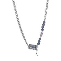 Titanium Steel Necklace, with Glass, with 5cm extender chain, Rectangle, Vacuum Ion Plating, fashion jewelry & adjustable & for woman, silver color, 25x15mm, Length:42.5 cm, Sold By PC