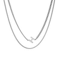 Titanstahl Halskette, Buchstabe H, Doppelschicht & Modeschmuck & einstellbar & für Frau, Silberfarbe, Länge 42 cm, 51 cm, verkauft von PC