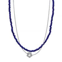 Glass Seed Beads Necklace, Glass Beads, with Titanium Steel, Flower, Vacuum Ion Plating, Double Layer & fashion jewelry & for woman, dark blue, Length:41 cm, 42.2 cm, Sold By PC