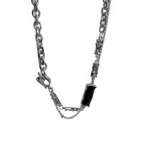 Titanium Steel Necklace, with Glass, Rectangle, Vacuum Ion Plating, Double Layer & fashion jewelry & Unisex, silver color, Length:44 cm, 48 cm, Sold By PC
