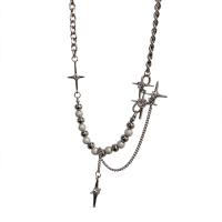 Collier d'acier titane, avec alliage de zinc, avec 7cm chaînes de rallonge, croix, Placage de couleur argentée, bijoux de mode & réglable & pour femme, argent, Longueur:48.5 cm, Vendu par PC