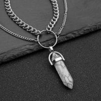 Dragi kamen nakit ogrlice, s Željezo, uglađen, Dvostruki sloj & twist ovalni lanac & različitih stilova za izbor, više boja za izbor, Prodano Per 40 cm Strand