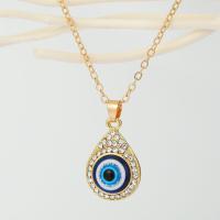 Evil Eye Jewelry Necklace, Tibetan Style, with Resin, with 1.96inch extender chain, Teardrop, gold color plated, for woman & with rhinestone, Length:Approx 19.6 Inch, Sold By PC
