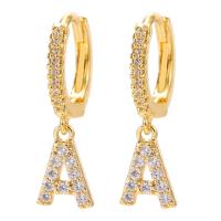 Cubic Zirconia Micro Pave Brass Earring, Alphabet Letter, gold color plated, different styles for choice & micro pave cubic zirconia & for woman, nickel, lead & cadmium free, 5x22mm, 10mm, Sold By Pair