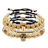 Cubic Zirconia Micro Pave Brass Bracelet Zinc Alloy with Polyester Cord & Brass plated multilayer & micro pave cubic zirconia & for man Length Approx 6.3-9.8 Inch Sold By PC