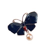 Enamel Brooch, Tibetan Style, with Plastic Pearl, Dragonfly, gold color plated, Hand-Painted Enamel Glaze & for woman, more colors for choice, 55x45mm, Sold By PC